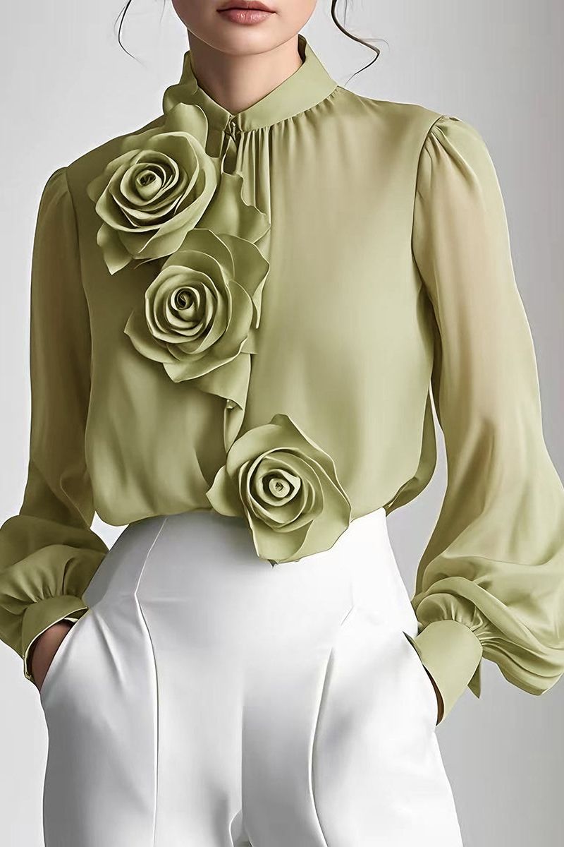 Modern Blouse with 3D Rose Accents