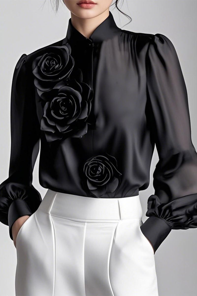 Modern Blouse with 3D Rose Accents