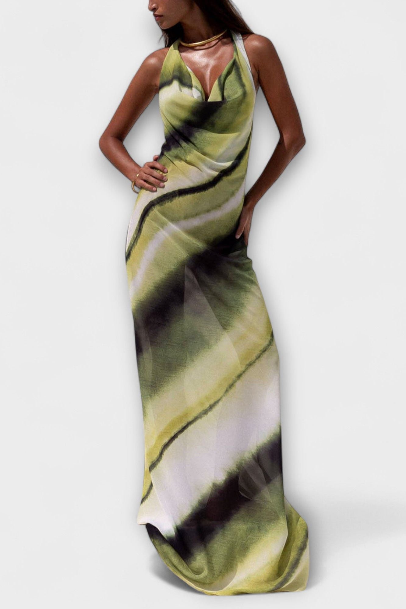 Elegant Green Tie-Dye Dress