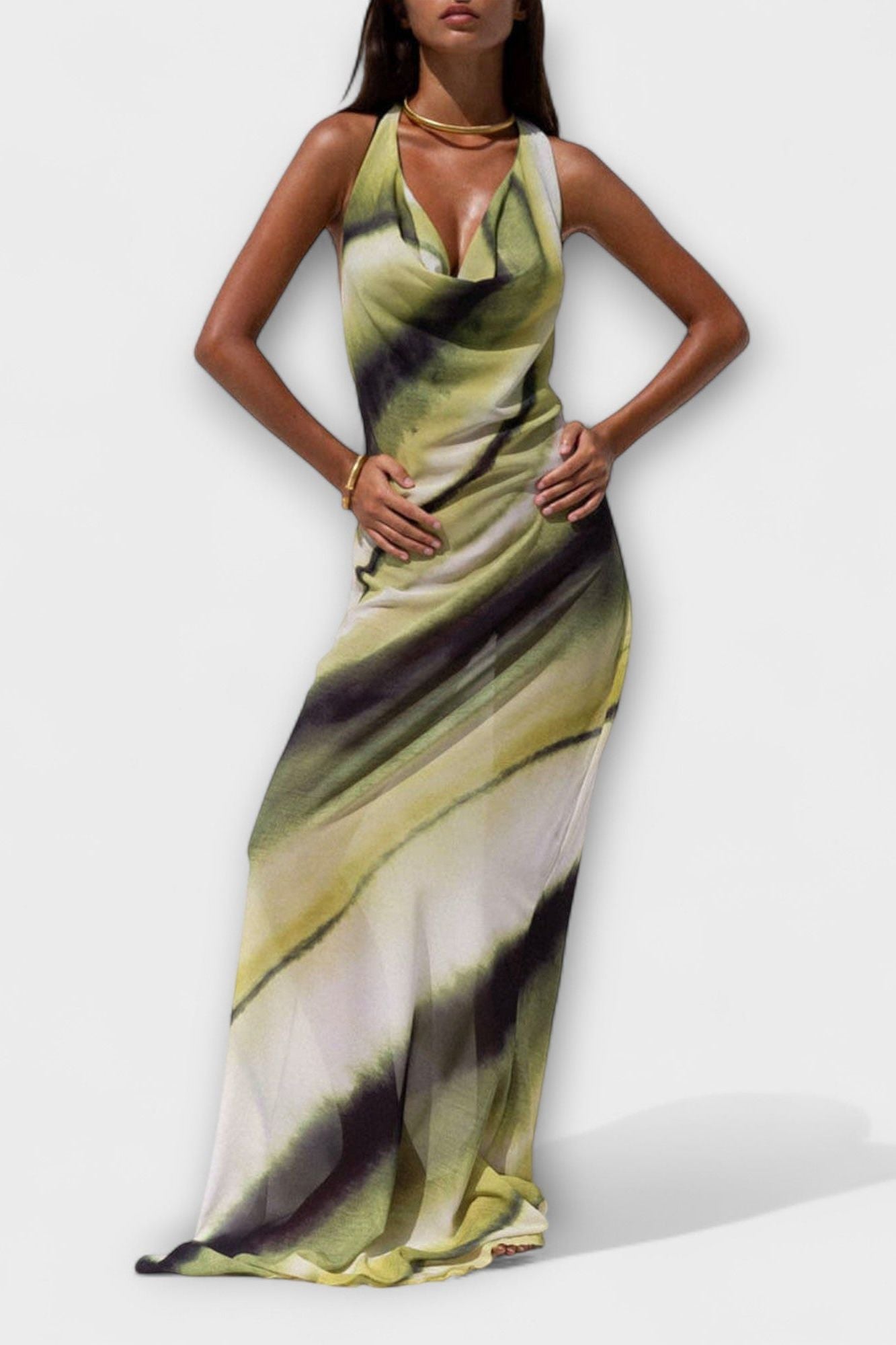 Elegant Green Tie-Dye Dress