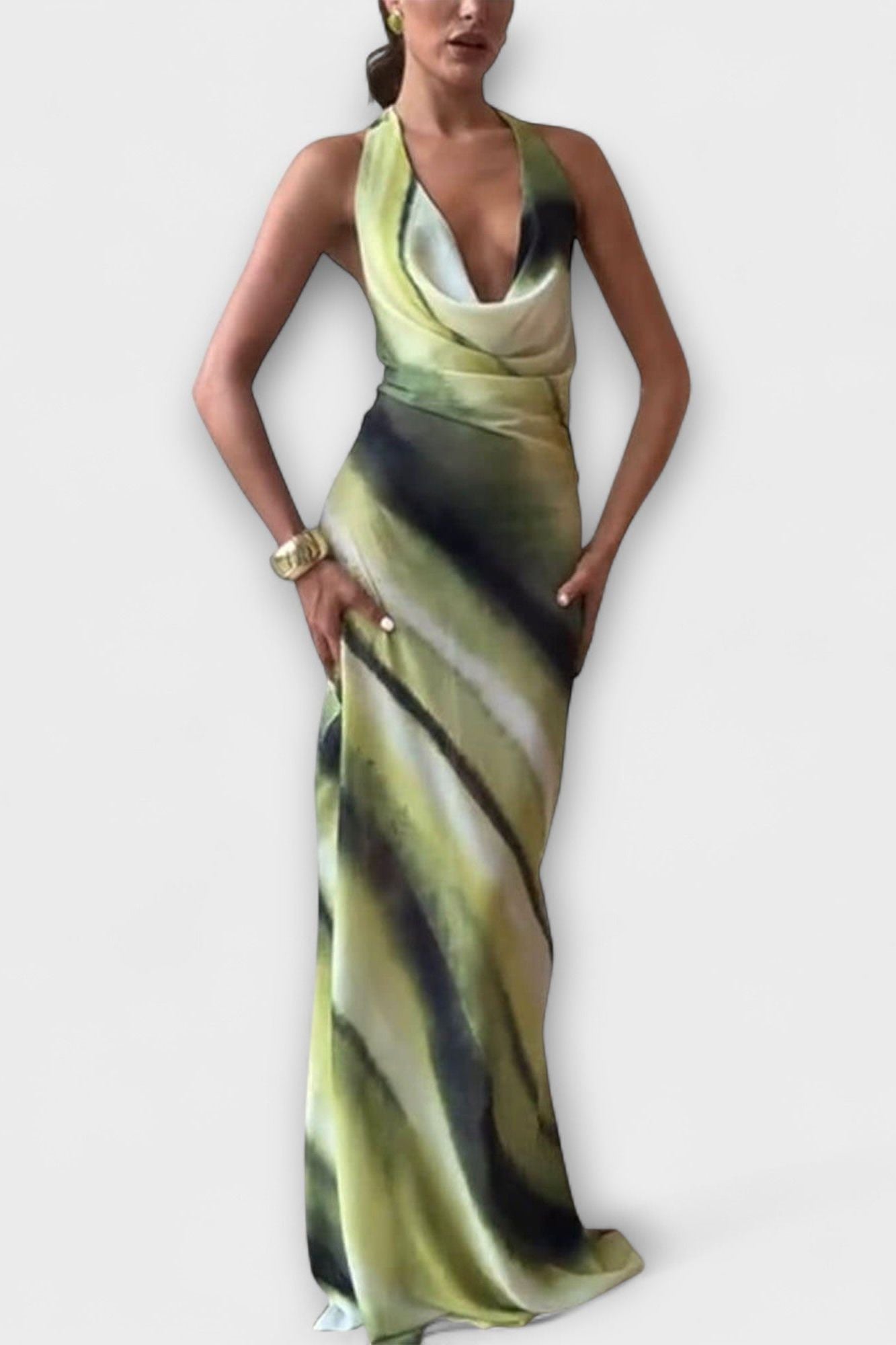 Elegant Green Tie-Dye Dress