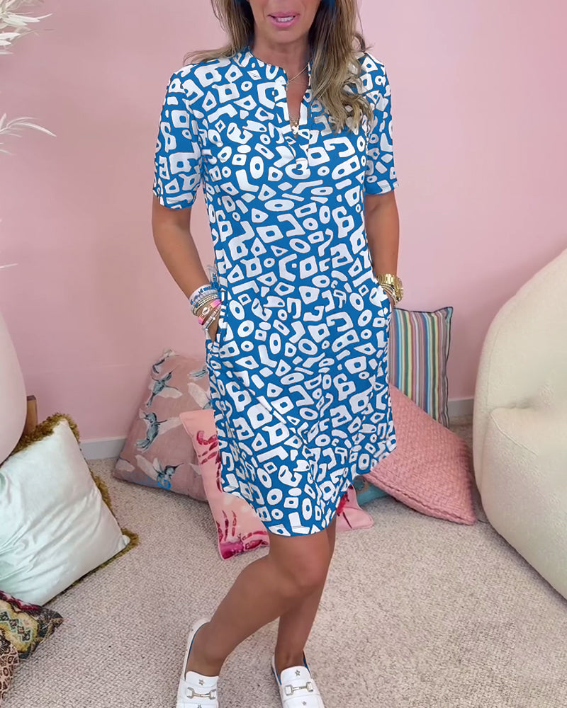 Viaro™ | Printed V-neck dress with pockets