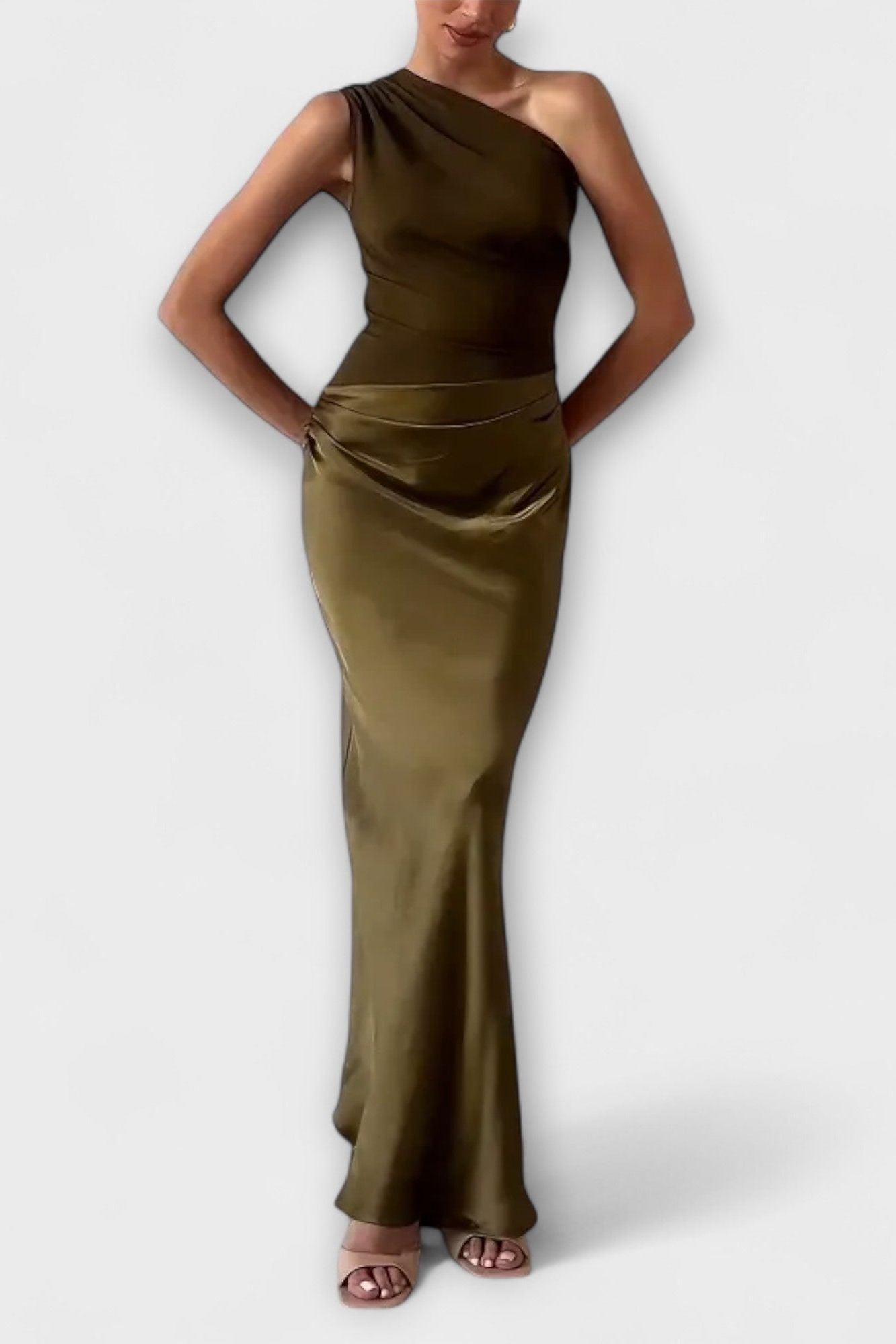 Elegant One-Shoulder Pleated Maxi Dress