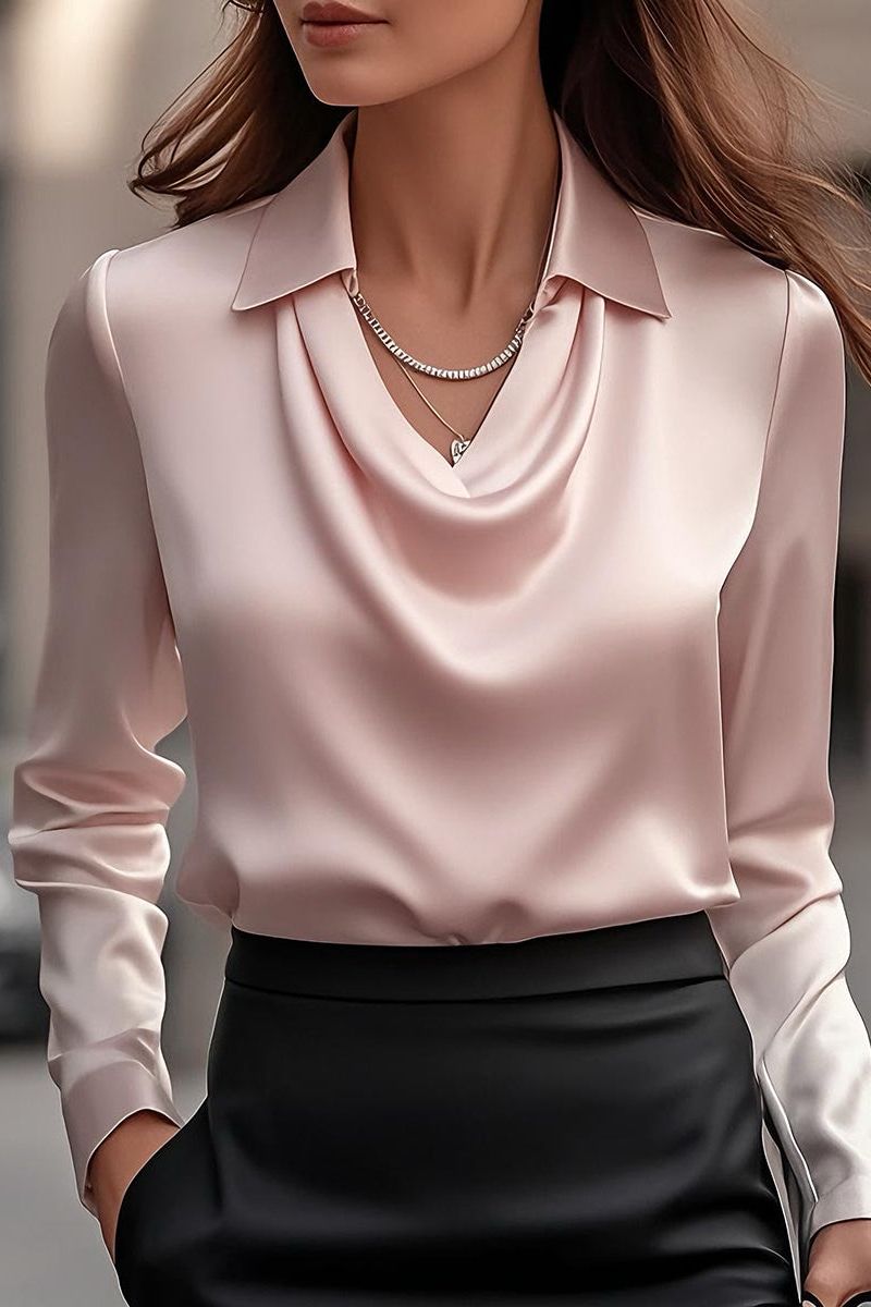 Elegant Satin Blouse with Draped Neckline