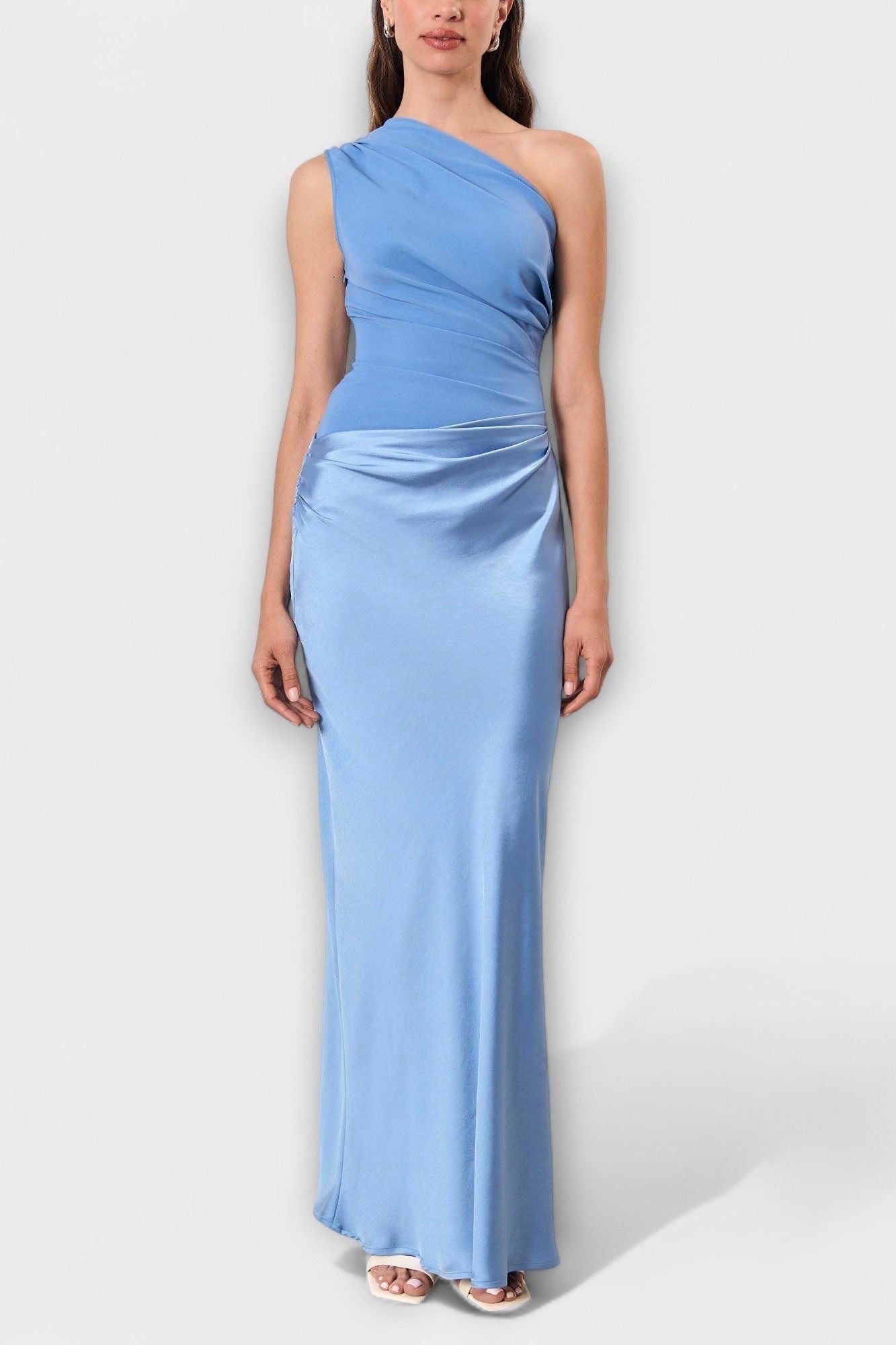 Elegant One-Shoulder Pleated Maxi Dress