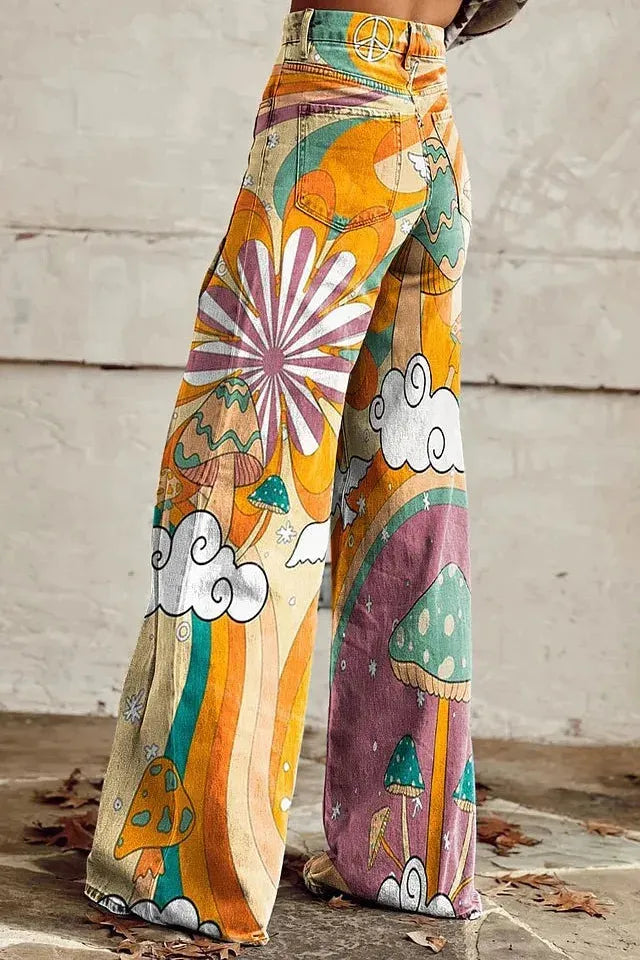 Daphne - Vintage Daisy Flowers Art Pants