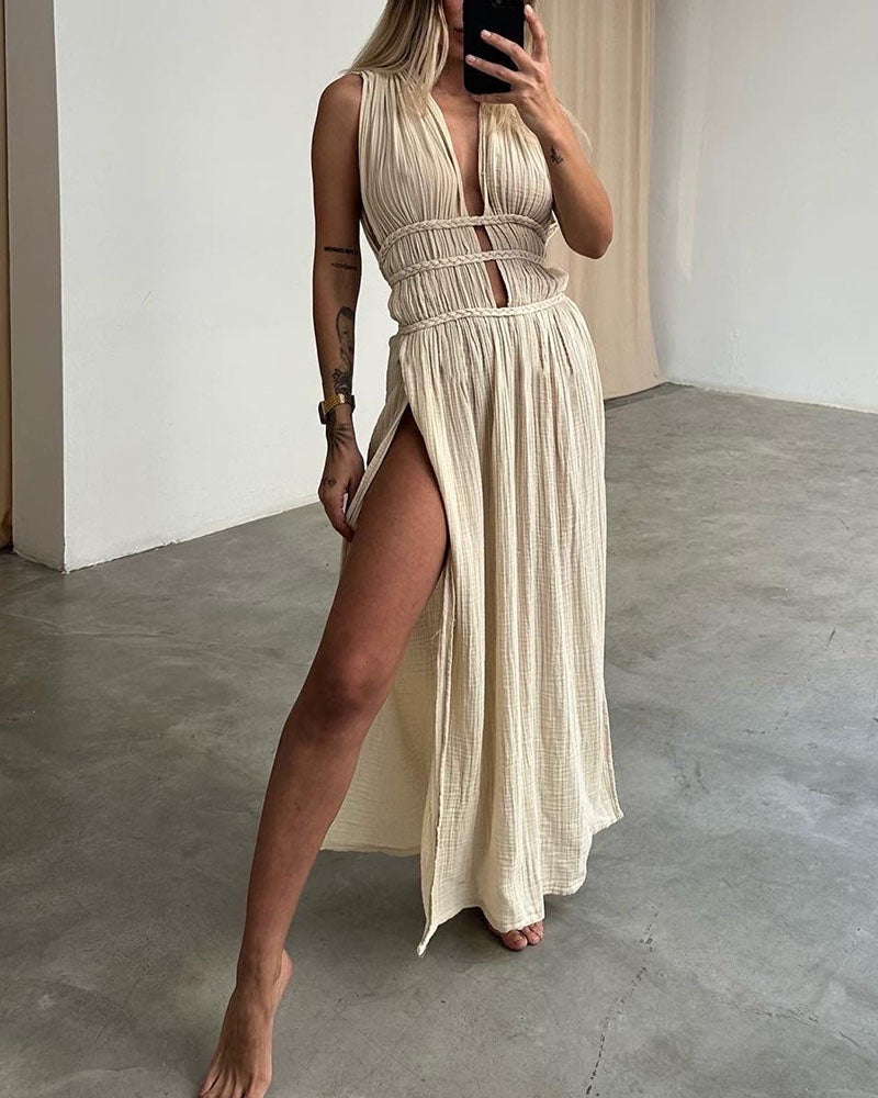 Veyra™ – Bold Split Maxi Dress