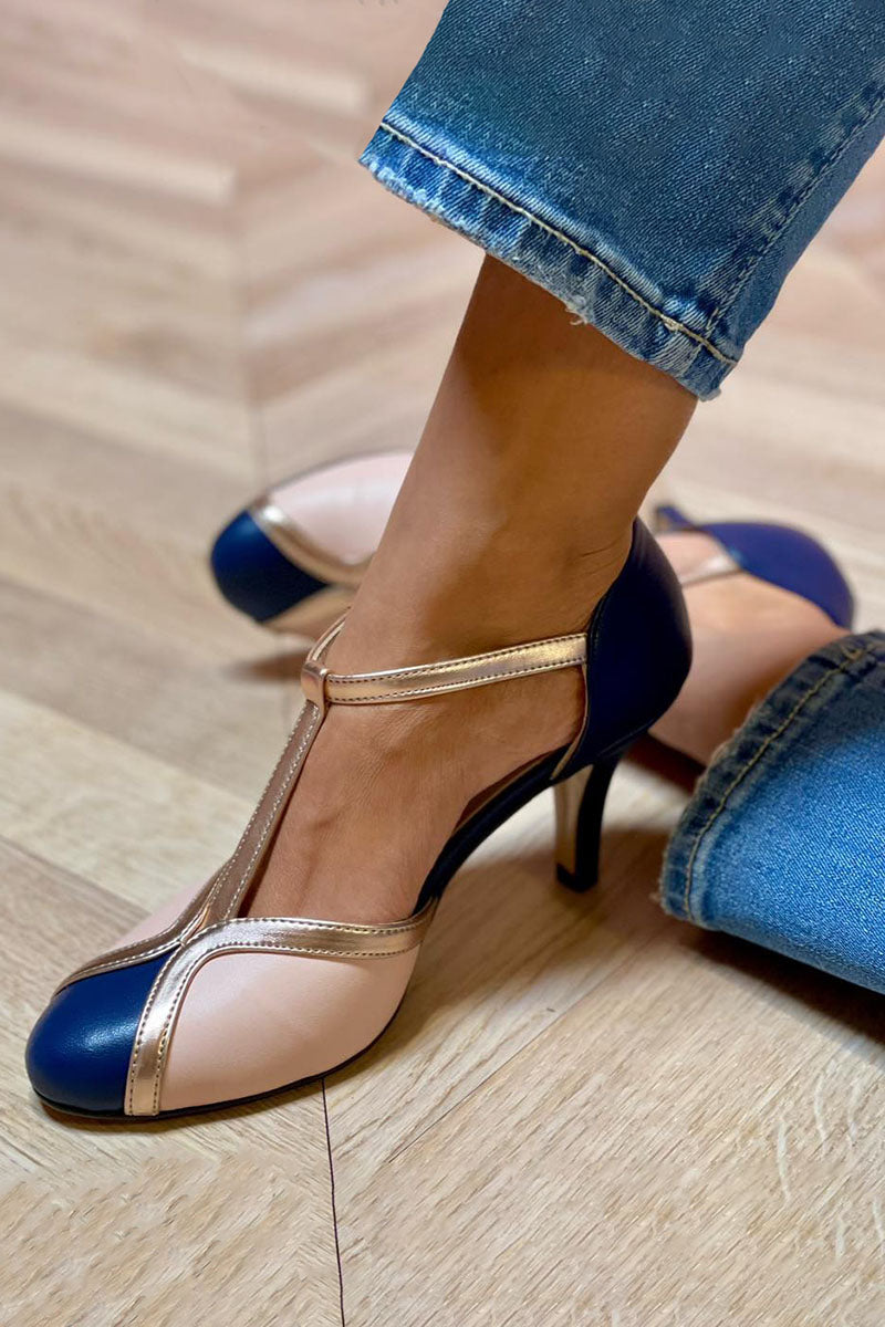 Alessia™ | Colorful and Comfortable T-strap Heels with Round Toe