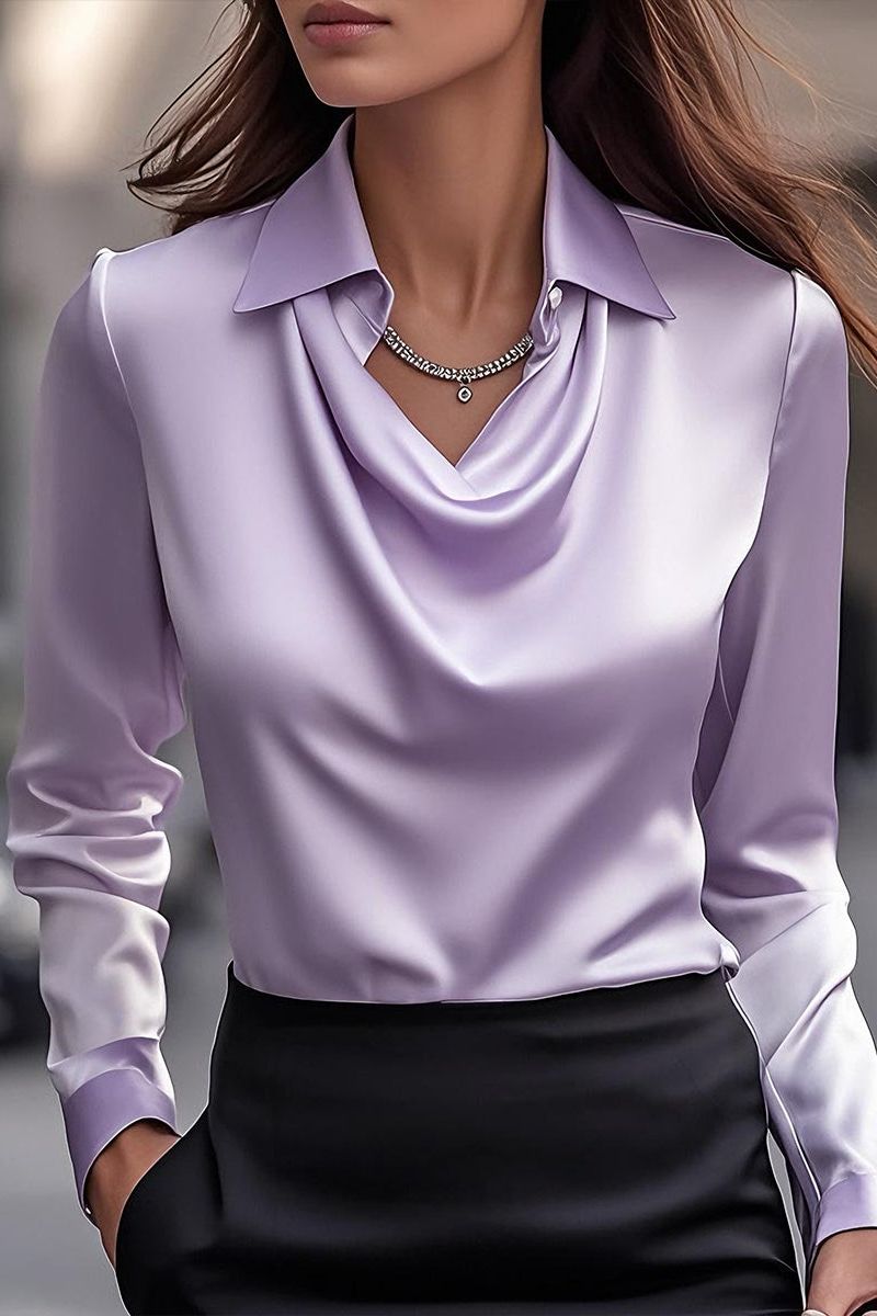 Elegant Satin Blouse with Draped Neckline