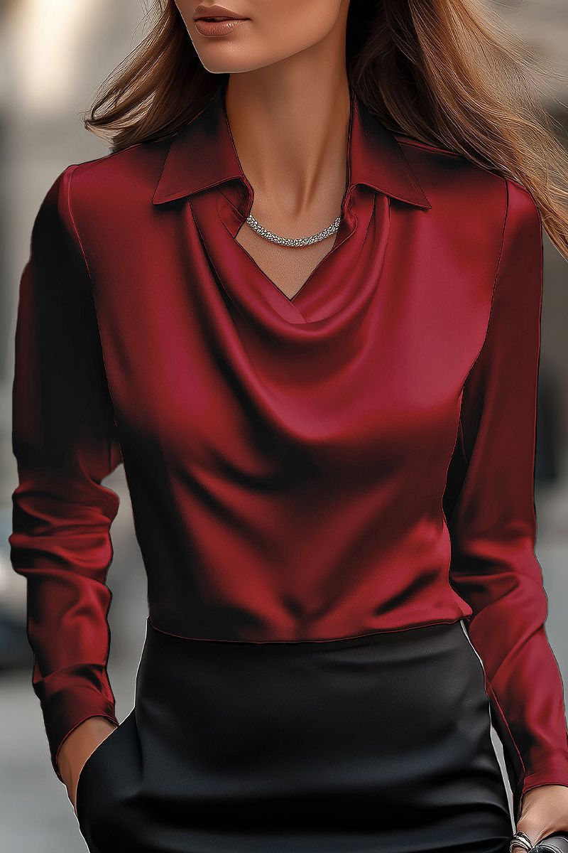 Elegant Satin Blouse with Draped Neckline