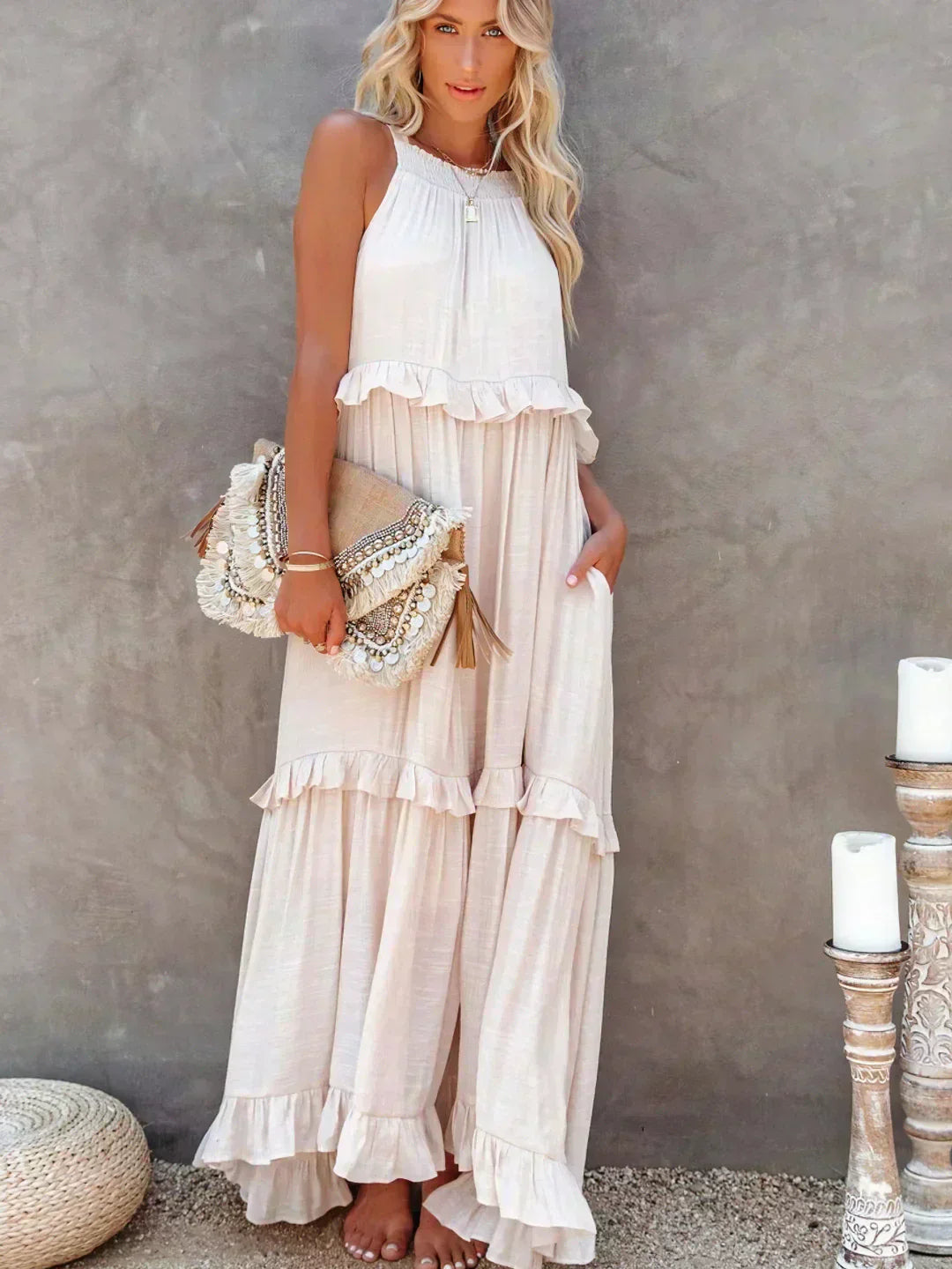 Sarah | Long Dress with Ruffles and Open Back (Almost Sold Out)