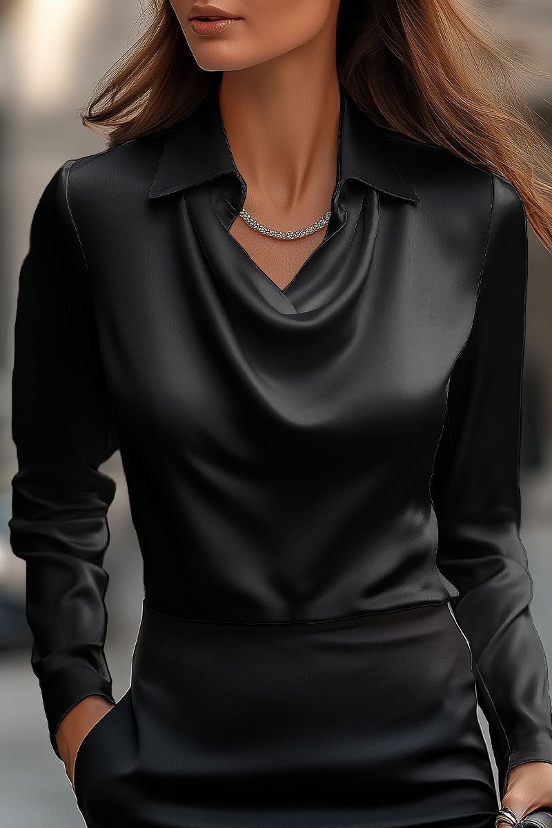 Elegant Satin Blouse with Draped Neckline
