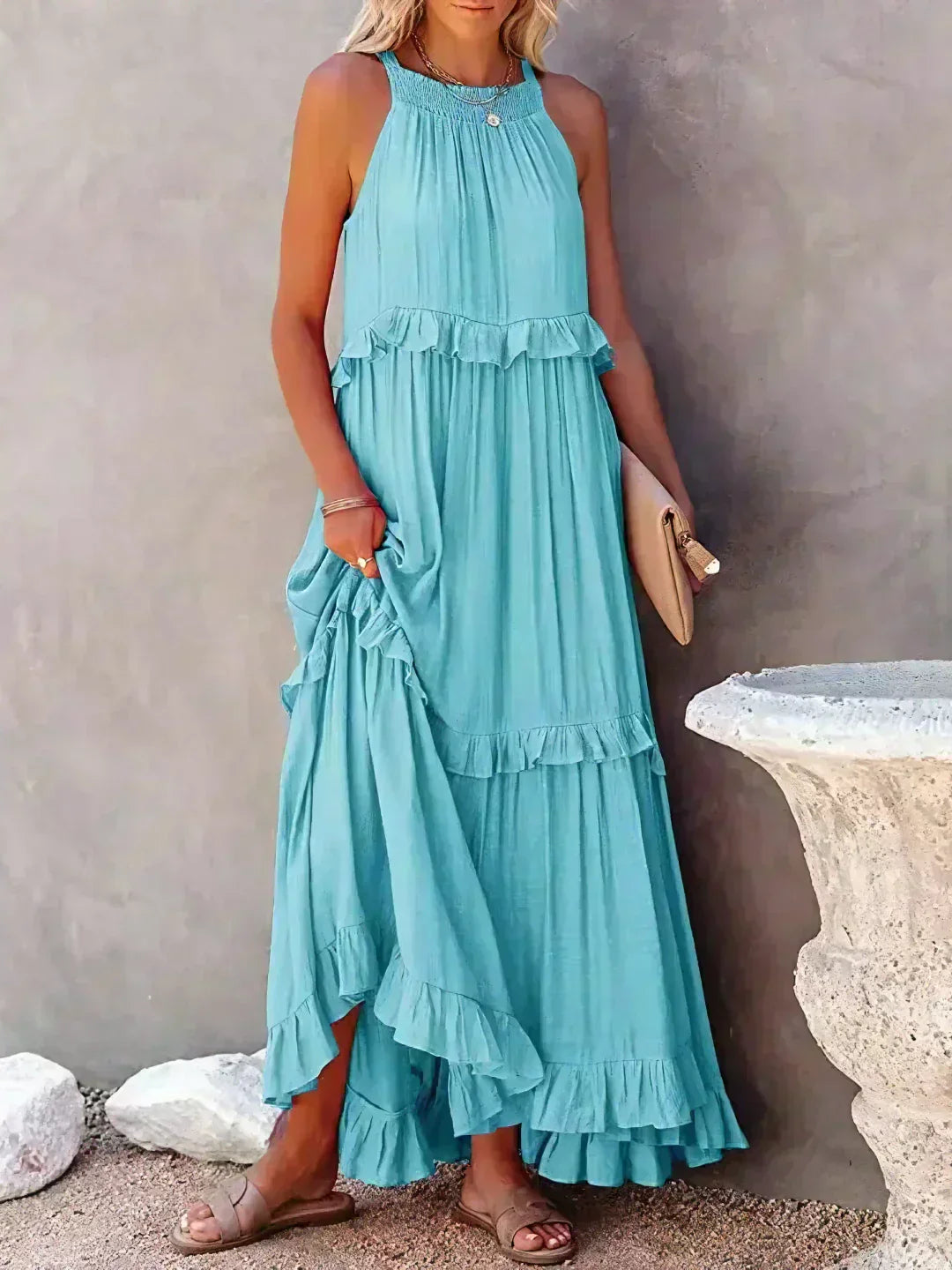 Sarah | Long Dress with Ruffles and Open Back (Almost Sold Out)