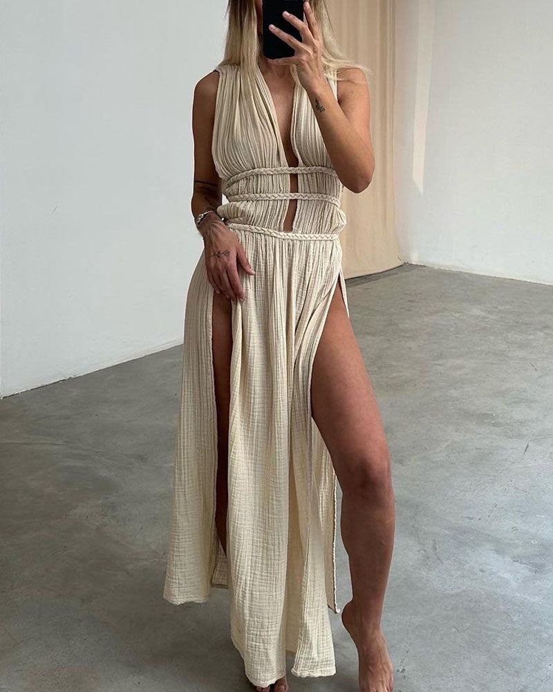 Veyra™ – Bold Split Maxi Dress