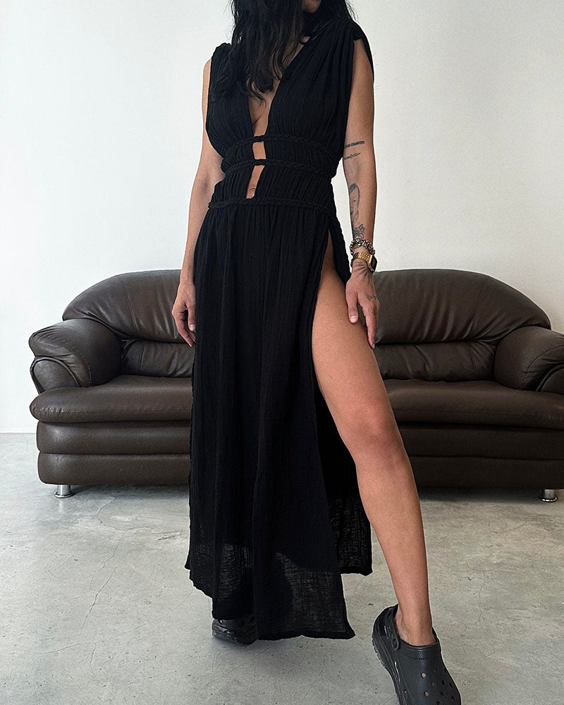 Veyra™ – Bold Split Maxi Dress