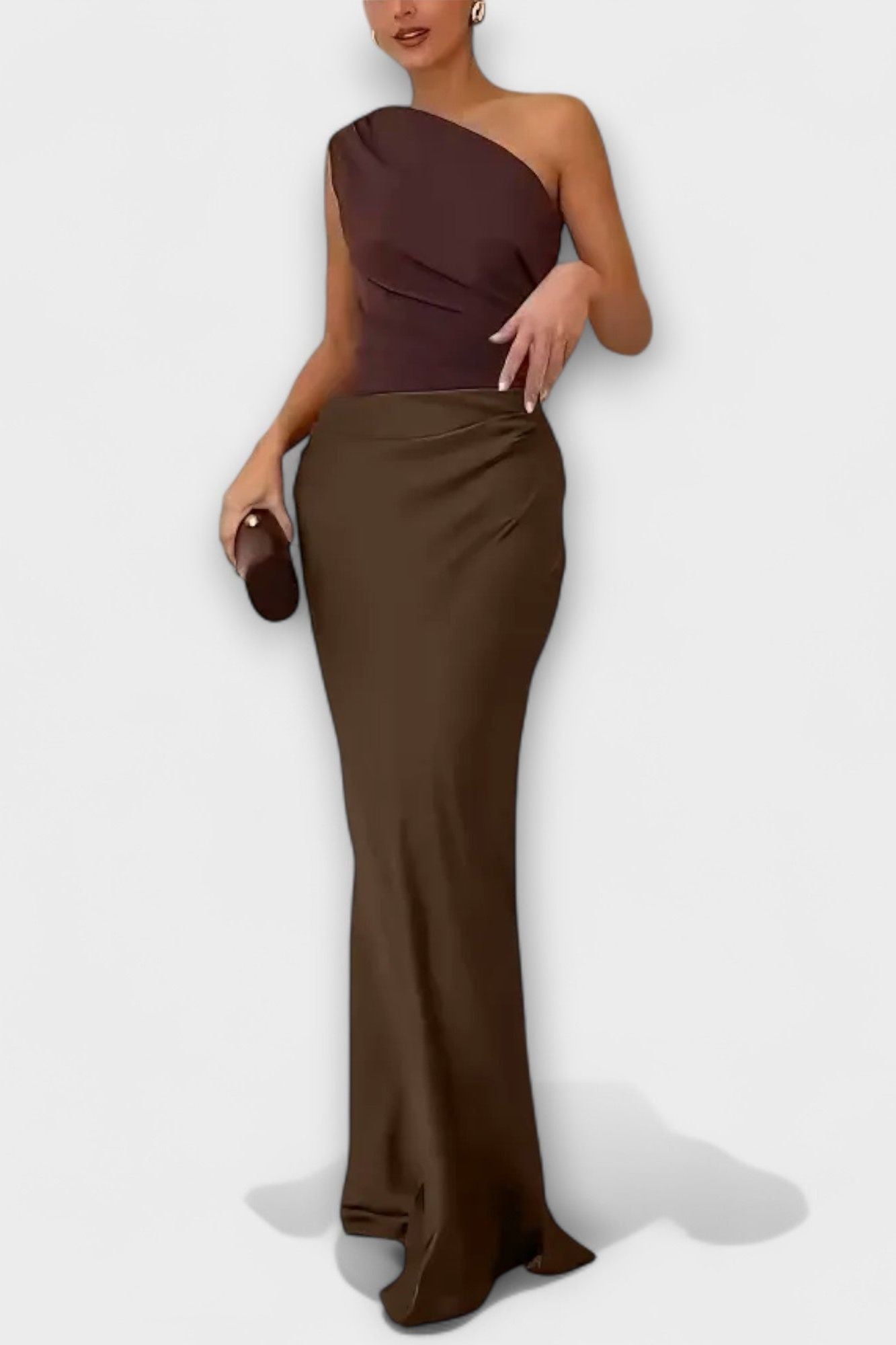 Elegant One-Shoulder Pleated Maxi Dress
