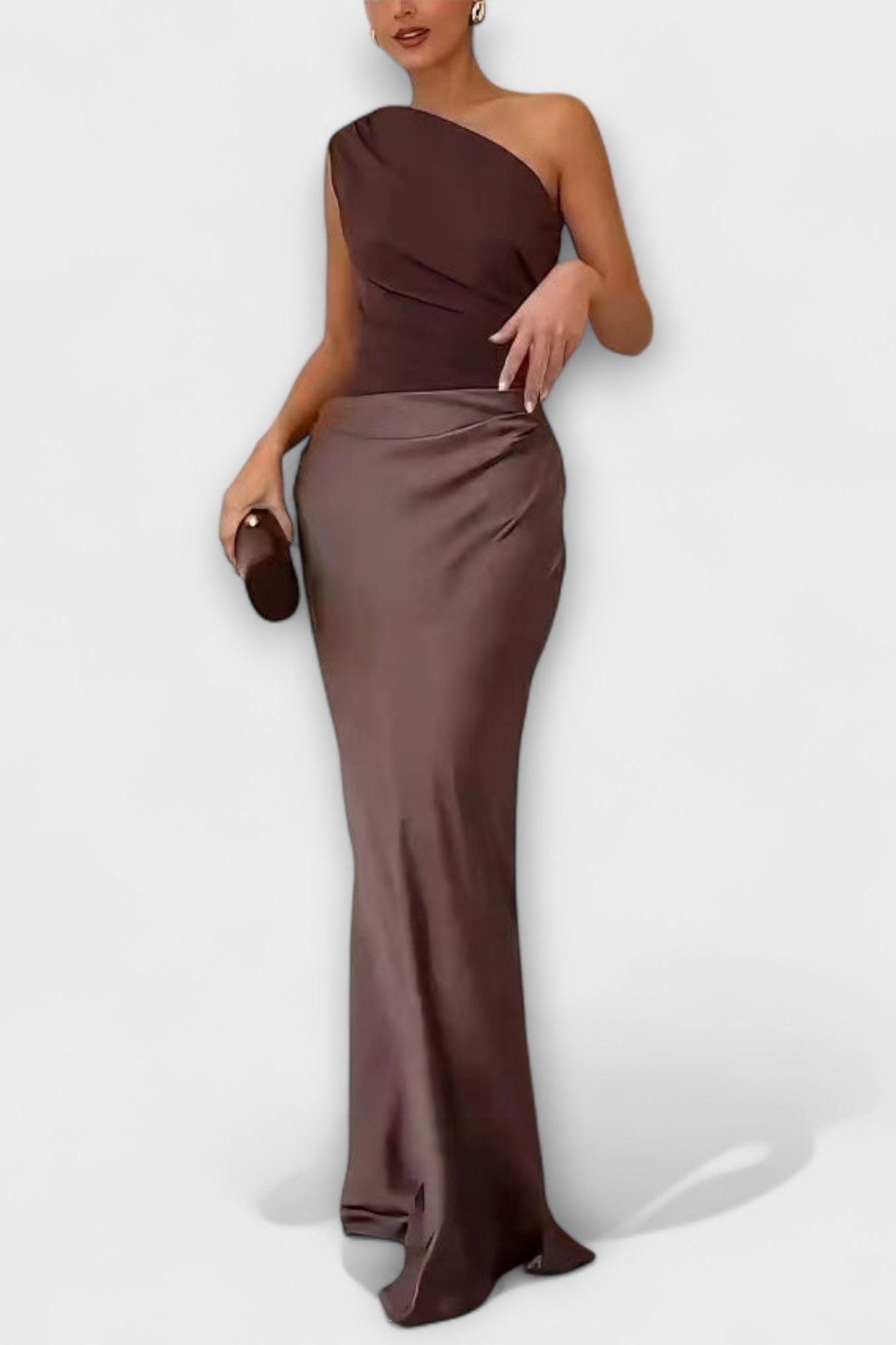 Elegant One-Shoulder Pleated Maxi Dress