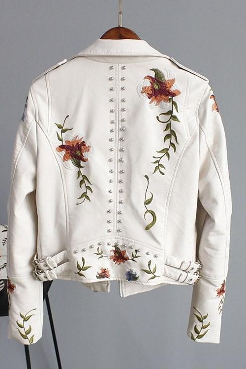 Stylish Embroidered Leather Jacket