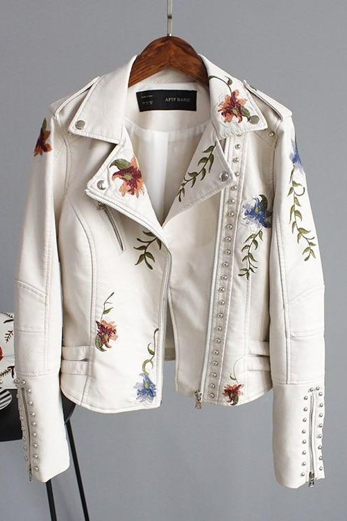 Stylish Embroidered Leather Jacket