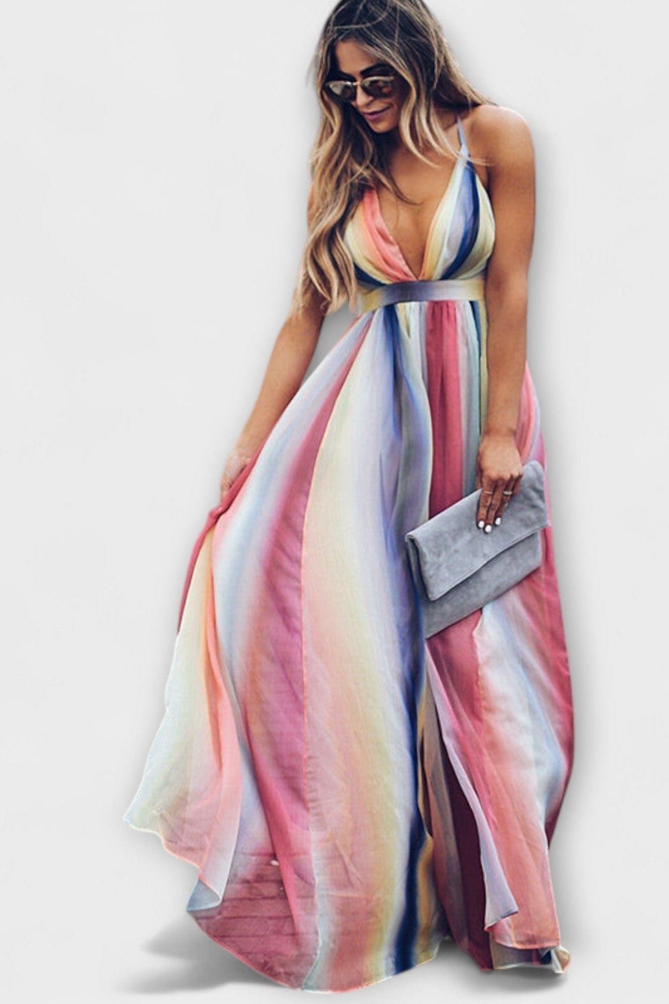 Striped Dress with V-Neck