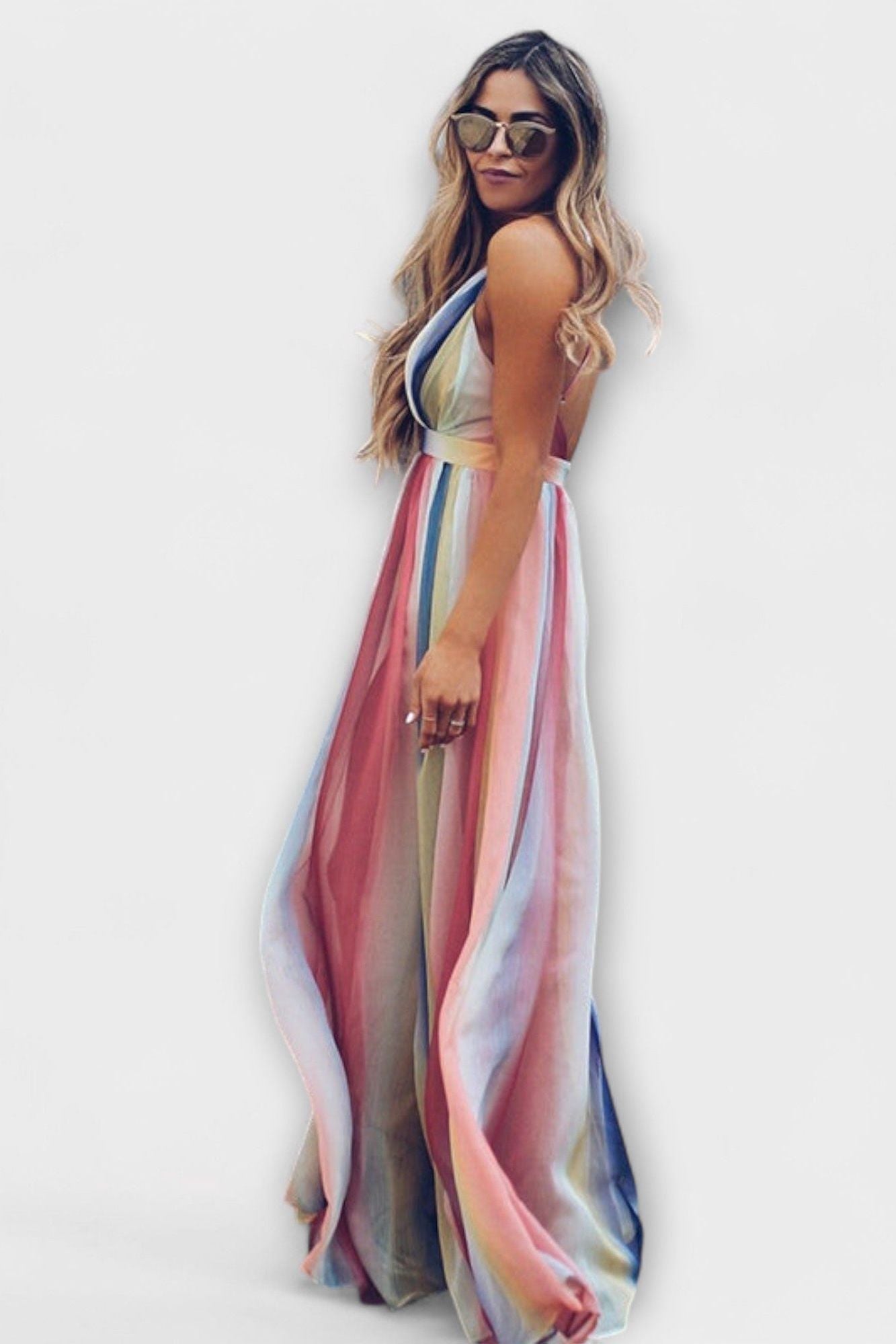 Striped Dress with V-Neck