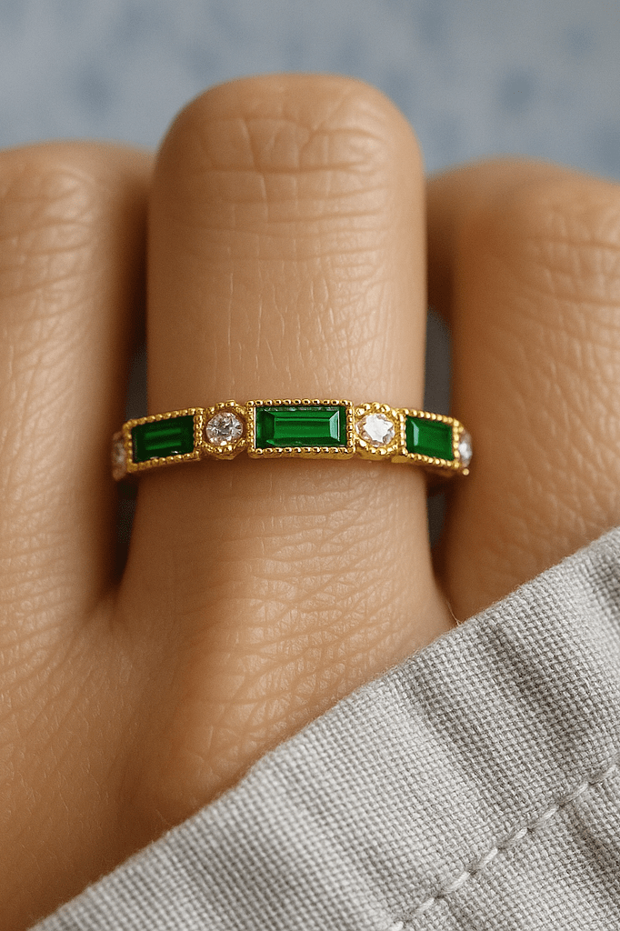 Alex - Green Inlaid Zirconia Gold Ring