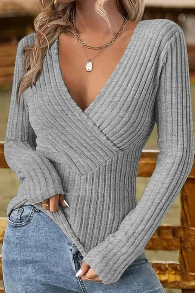 The Sienna – Ribbed Deep V Longsleeve
