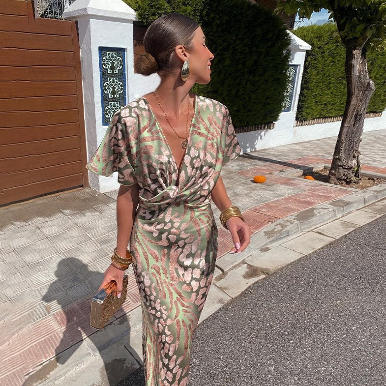 Roxane™ | Long Dress with Twisted V-Neck