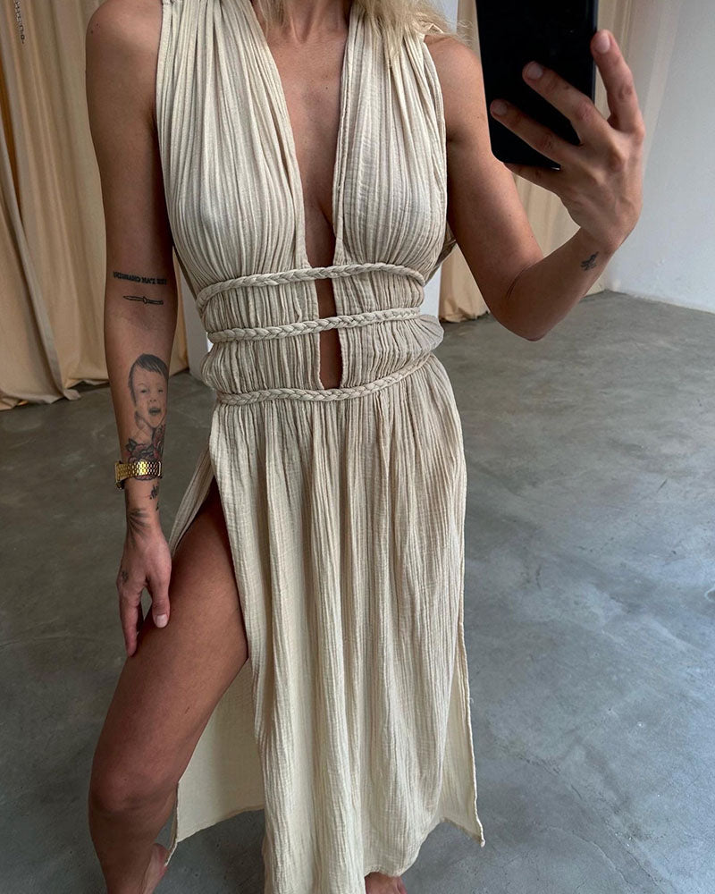 Veyra™ – Bold Split Maxi Dress