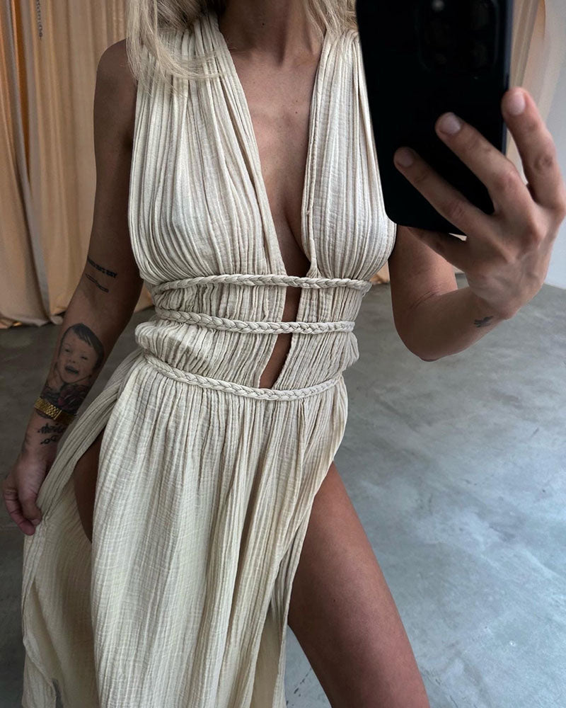 Veyra™ – Bold Split Maxi Dress
