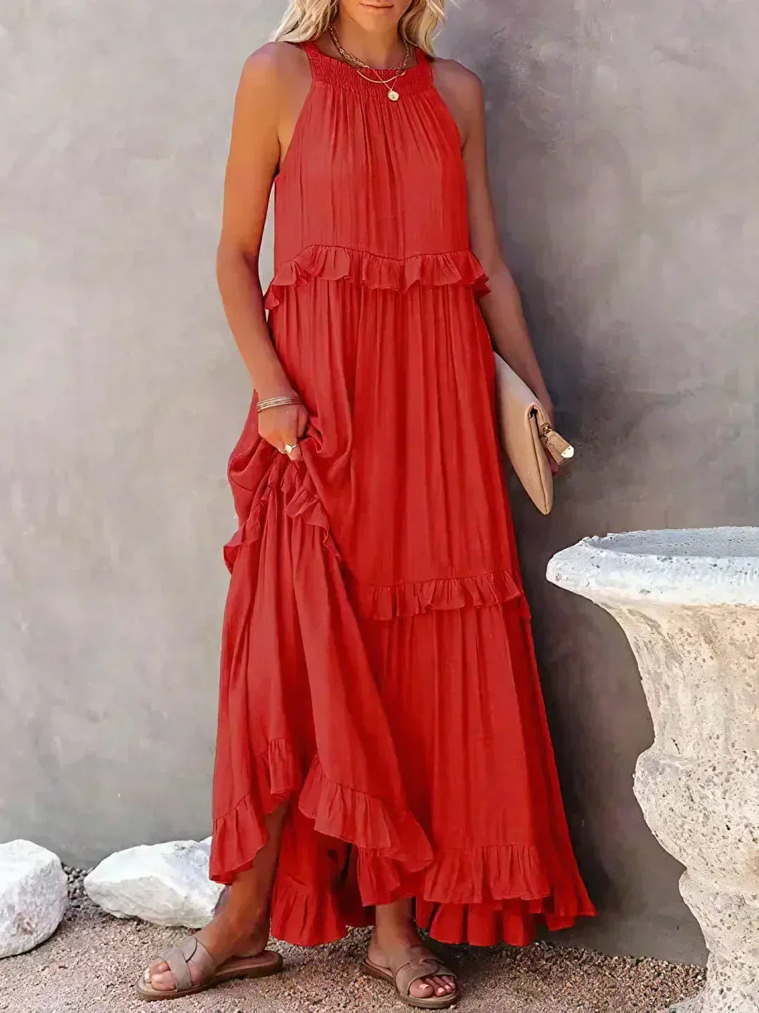 Sarah | Long Dress with Ruffles and Open Back (Almost Sold Out)