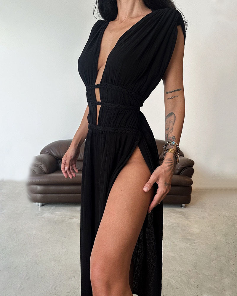 Veyra™ – Bold Split Maxi Dress