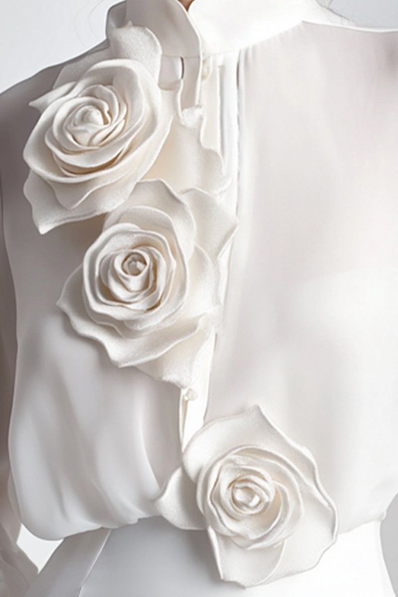 Modern Blouse with 3D Rose Accents