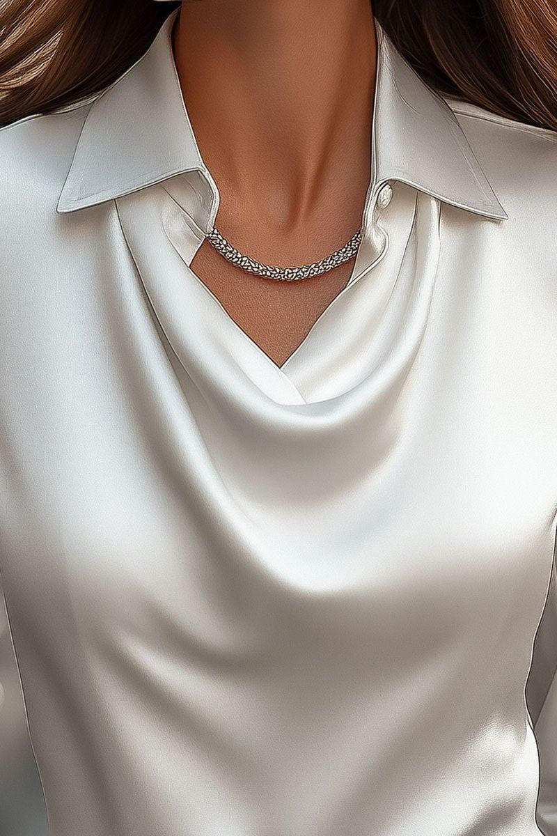 Elegant Satin Blouse with Draped Neckline