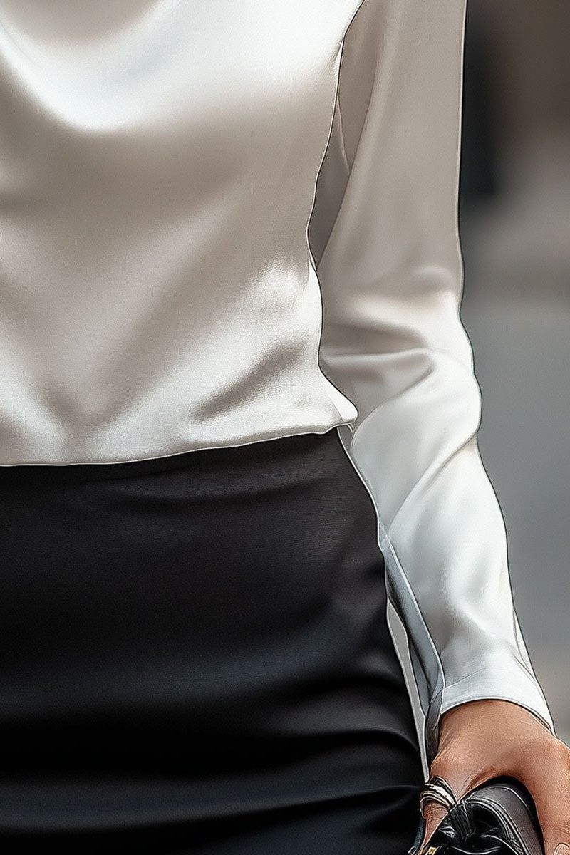 Elegant Satin Blouse with Draped Neckline