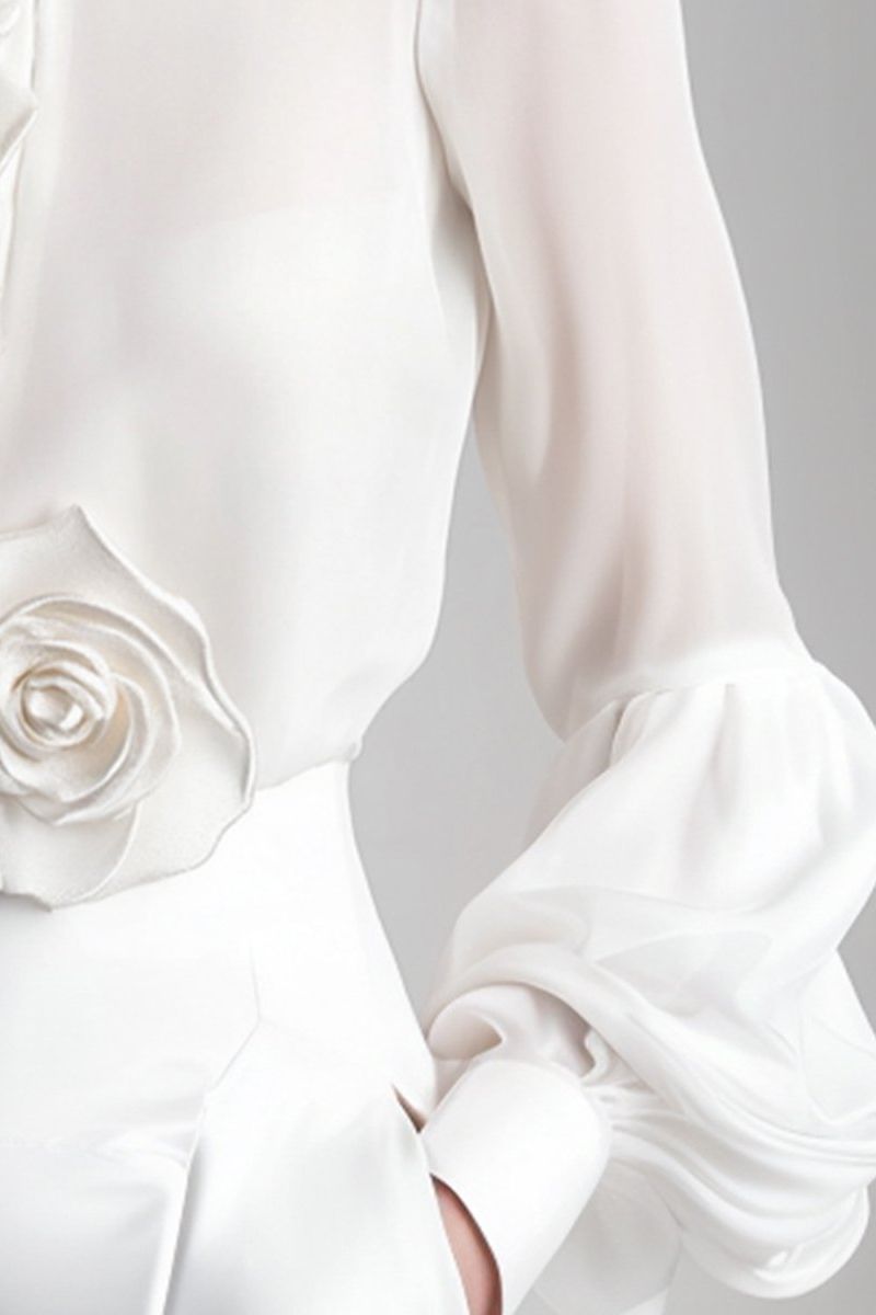 Modern Blouse with 3D Rose Accents