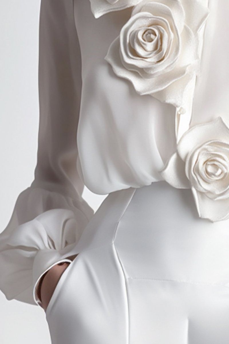 Modern Blouse with 3D Rose Accents