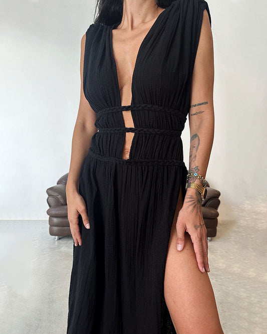 Veyra™ – Bold Split Maxi Dress