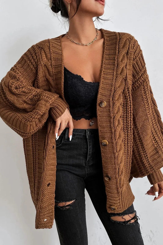 Rhonda - Hearthside Cable Knit Slouch Cardigan