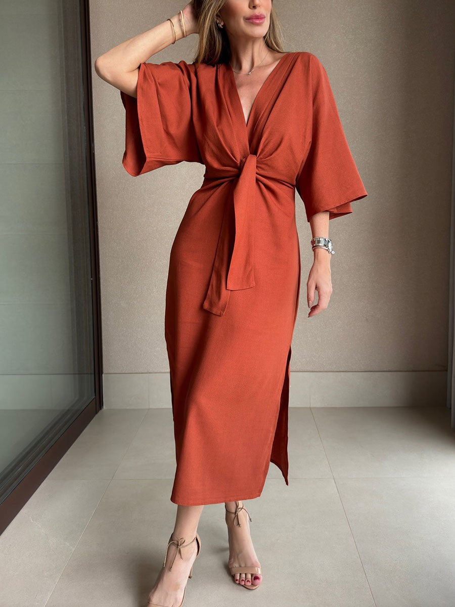 Leona™ – Elegant Wrap Midi Dress