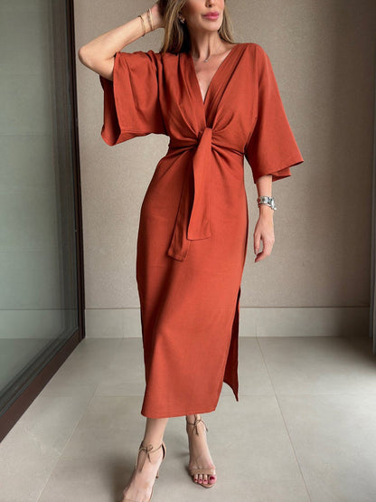Leona™ – Elegant Wrap Midi Dress
