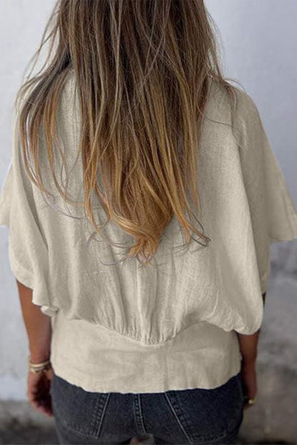 100% Pure Linen Natural Sophistication Short-sleeve Blouse