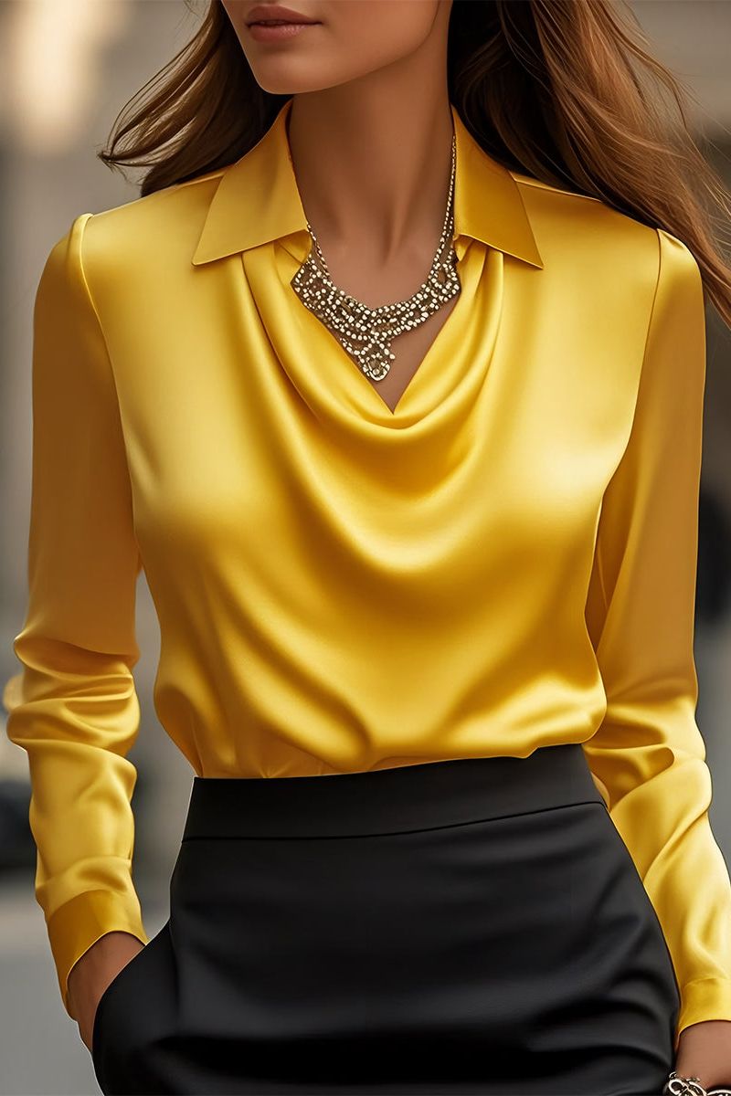 Elegant Satin Blouse with Draped Neckline