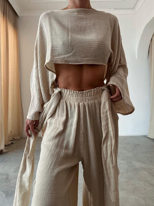 Cotton and linen waistless two-piece set