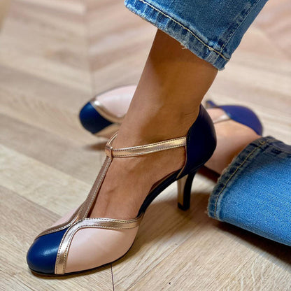 Alessia™ | Colorful and Comfortable T-strap Heels with Round Toe
