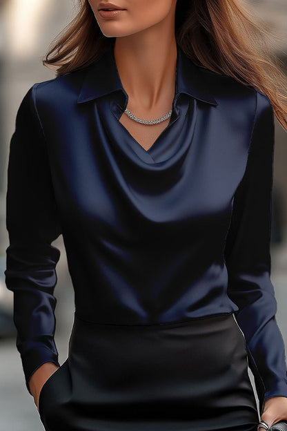 Elegant Satin Blouse with Draped Neckline