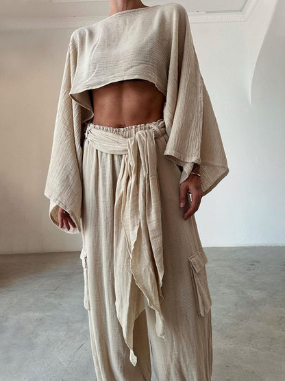 Cotton and linen waistless two-piece set