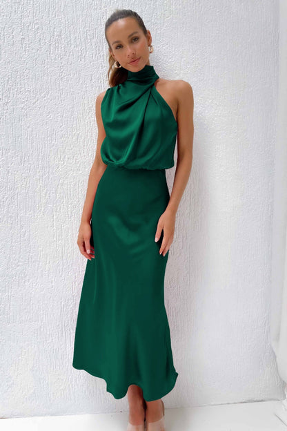 Valéria™ | Long Satin Dress with Open Back