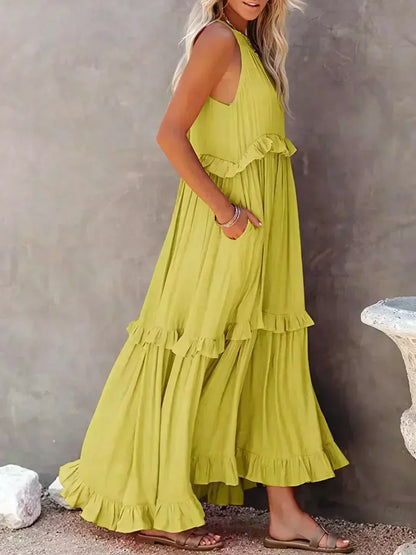 Sarah | Long Dress with Ruffles and Open Back (Almost Sold Out)