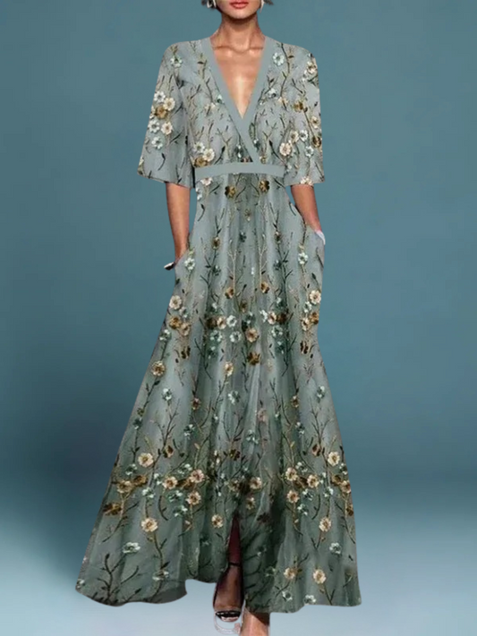 Océane – Elegant Long Dress with Flowers